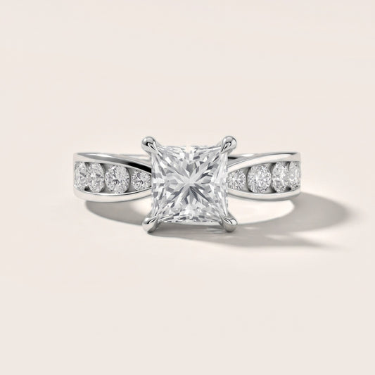 Rosalie Channel Set Sidestone Princess Diamond Engagement Ring in Platinum [studio-20261024]