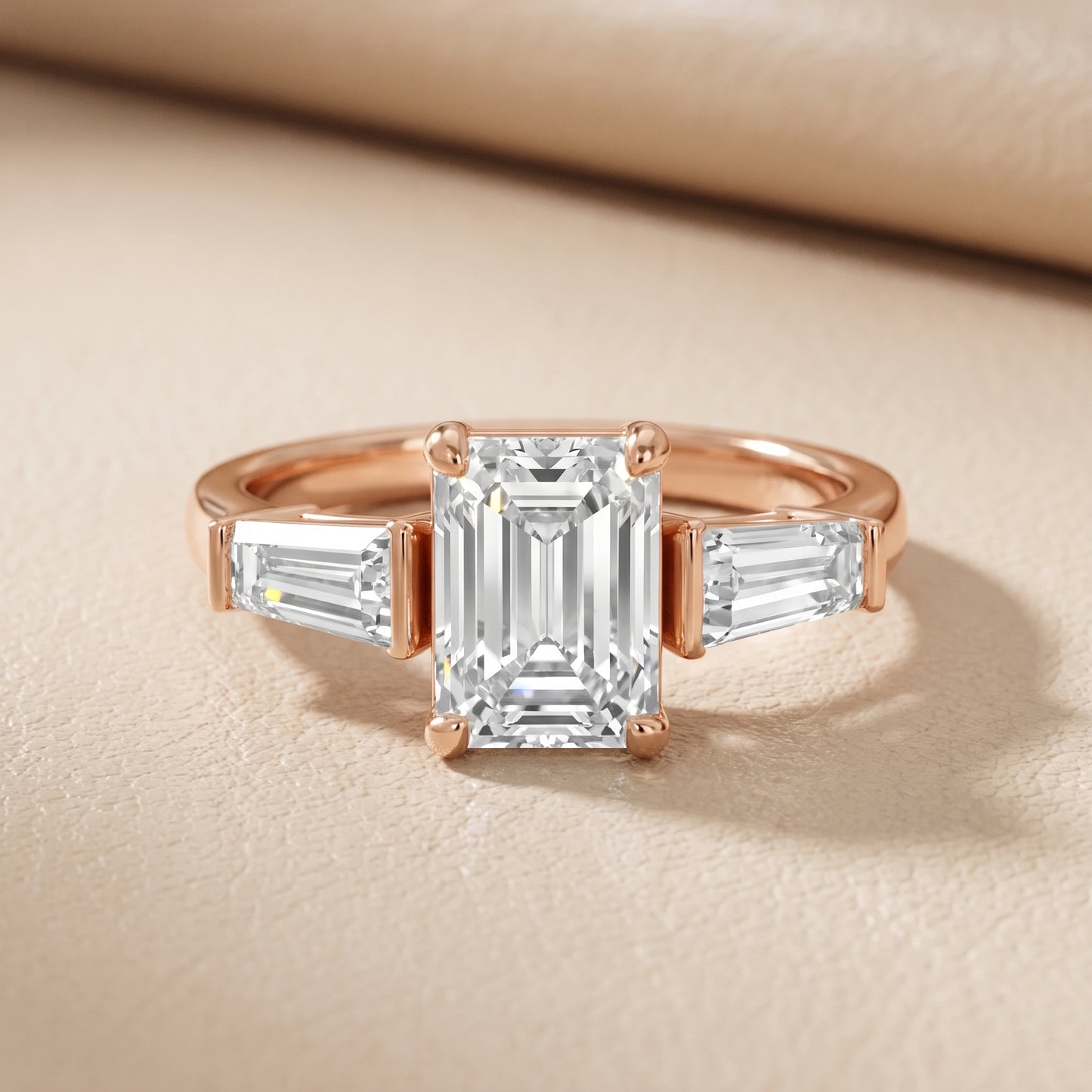 Layla Tapered Baguette Emerald Diamond Ring in Rose Gold - front.jpg