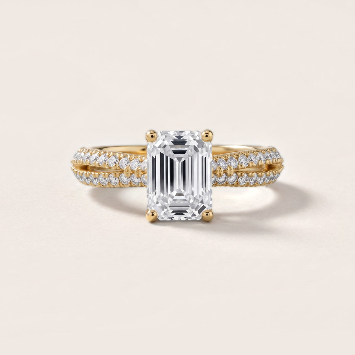 Ottilie Split Shank Pavé Emerald Diamond Engagement Ring in Yellow Gold - front.jpg