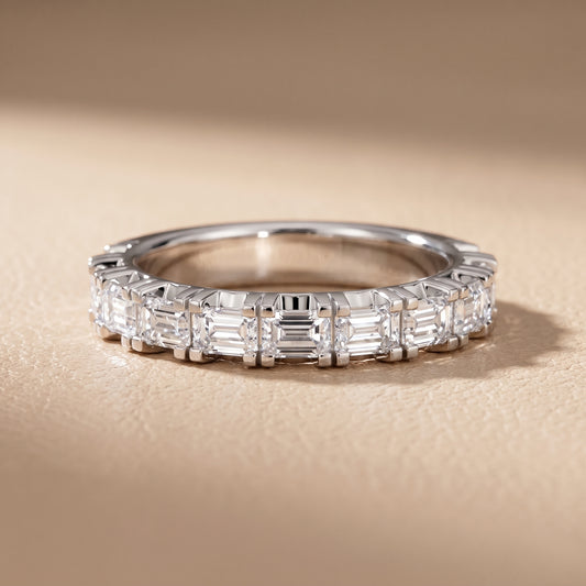 Melina Shared Prong Emerald Diamond Half Eternity Band in White Gold - front.jpg
