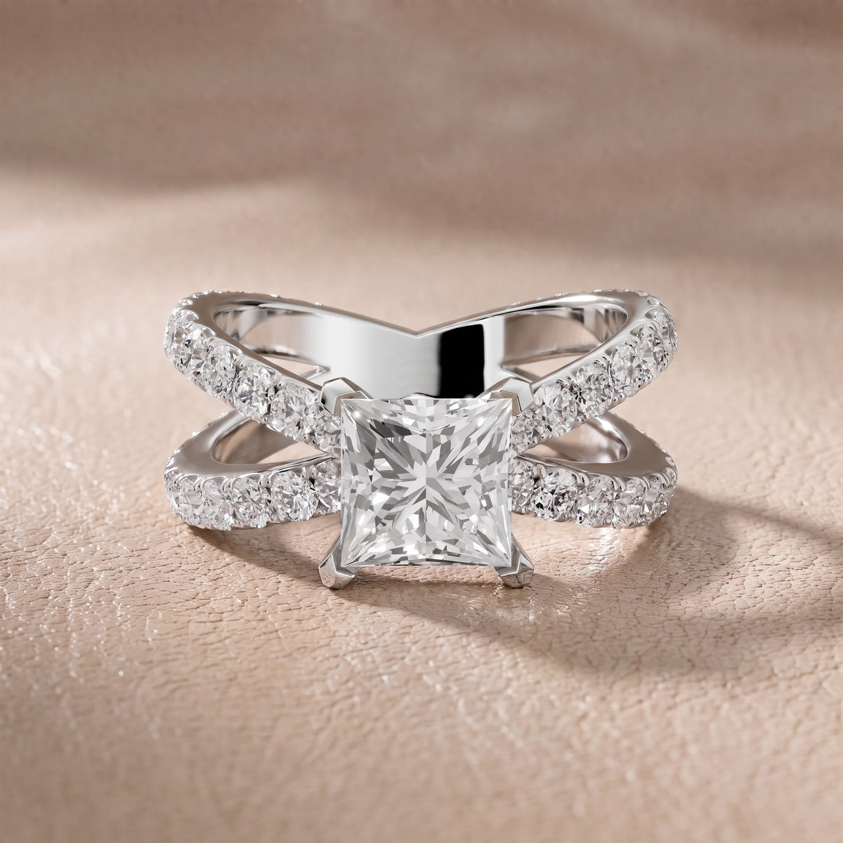 Ilaria Criss Cross Pavé Princess Diamond Engagement Ring in Platinum - front.jpg