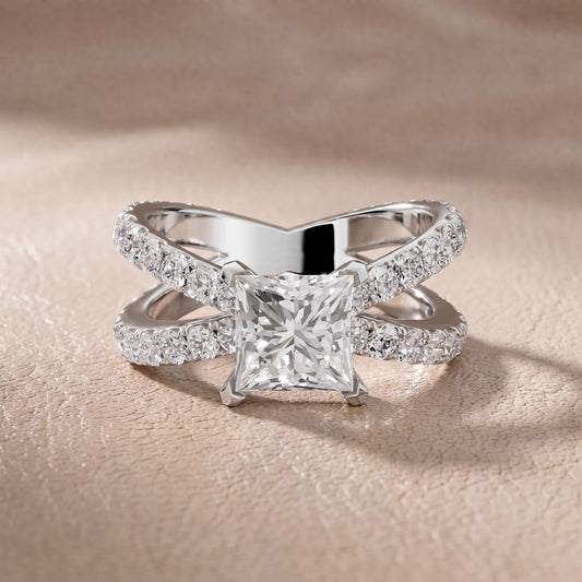 Ilaria Criss Cross Pavé Princess Diamond Engagement Ring in Platinum - front.jpg
