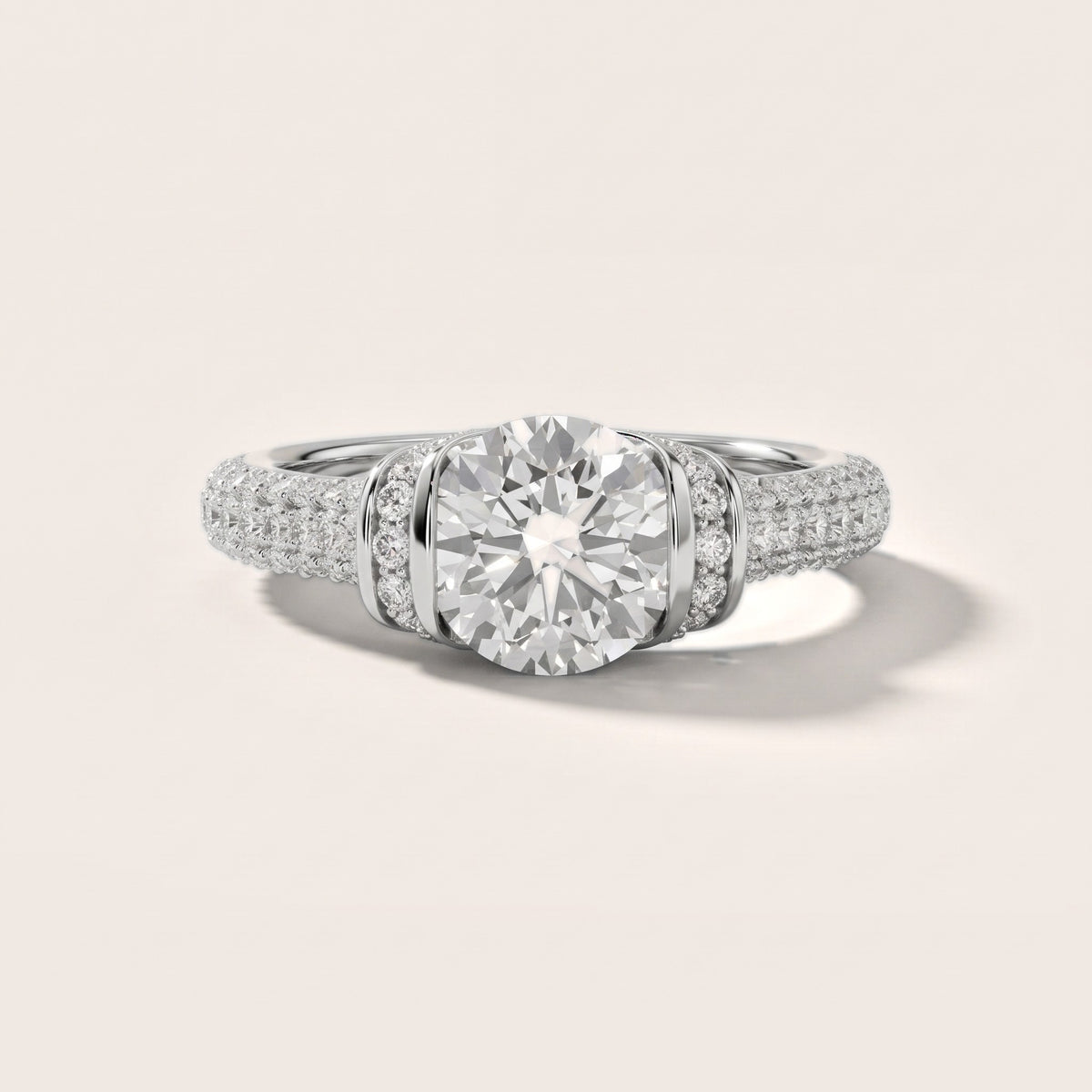 Elaine Half Bezel Pavé Round Diamond Engagement Ring in Silver - front.jpg