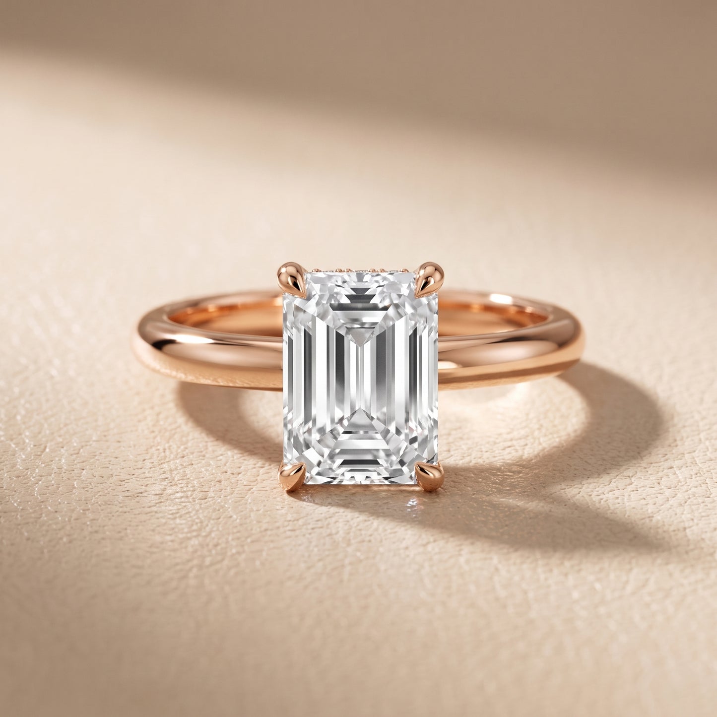 Amaya Hidden Halo Emerald Diamond Engagement Ring in Rose Gold - front.jpg
