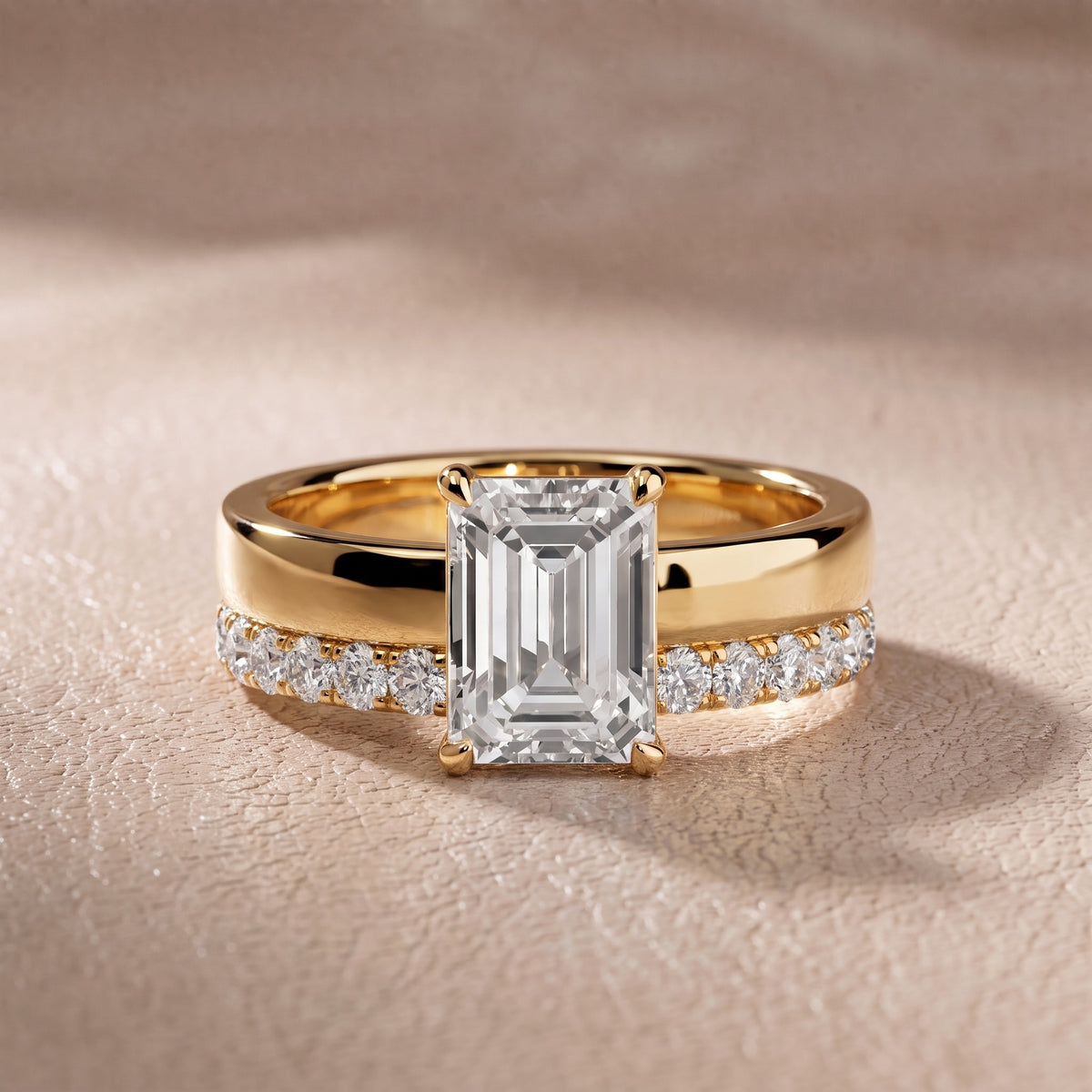 Josephine Split Shank Pavé Emerald Diamond Engagement Ring in Yellow Gold - front.jpg
