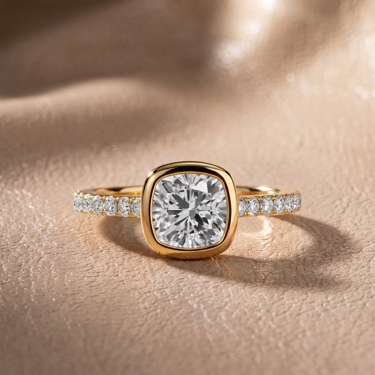 Cora Bezel Pavé Cushion Diamond Engagement Ring in Yellow Gold - front.jpg