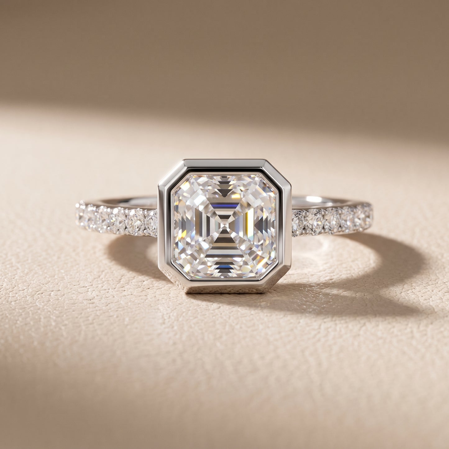 Cora Bezel Pavé Asscher Diamond Ring in White Gold - front.jpg