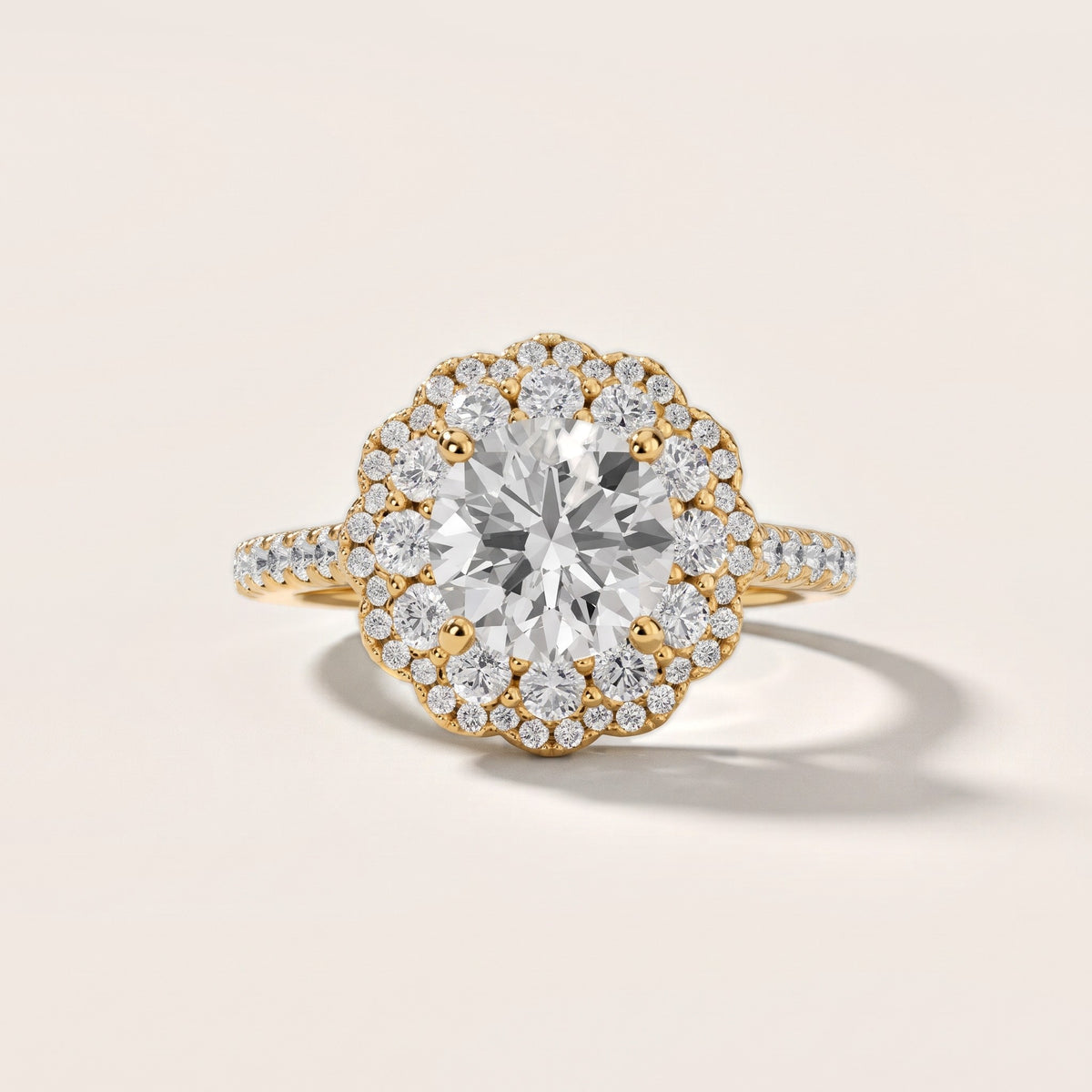 Sidney Floral Double Halo Round Diamond Engagement Ring in Yellow Gold - front.jpg