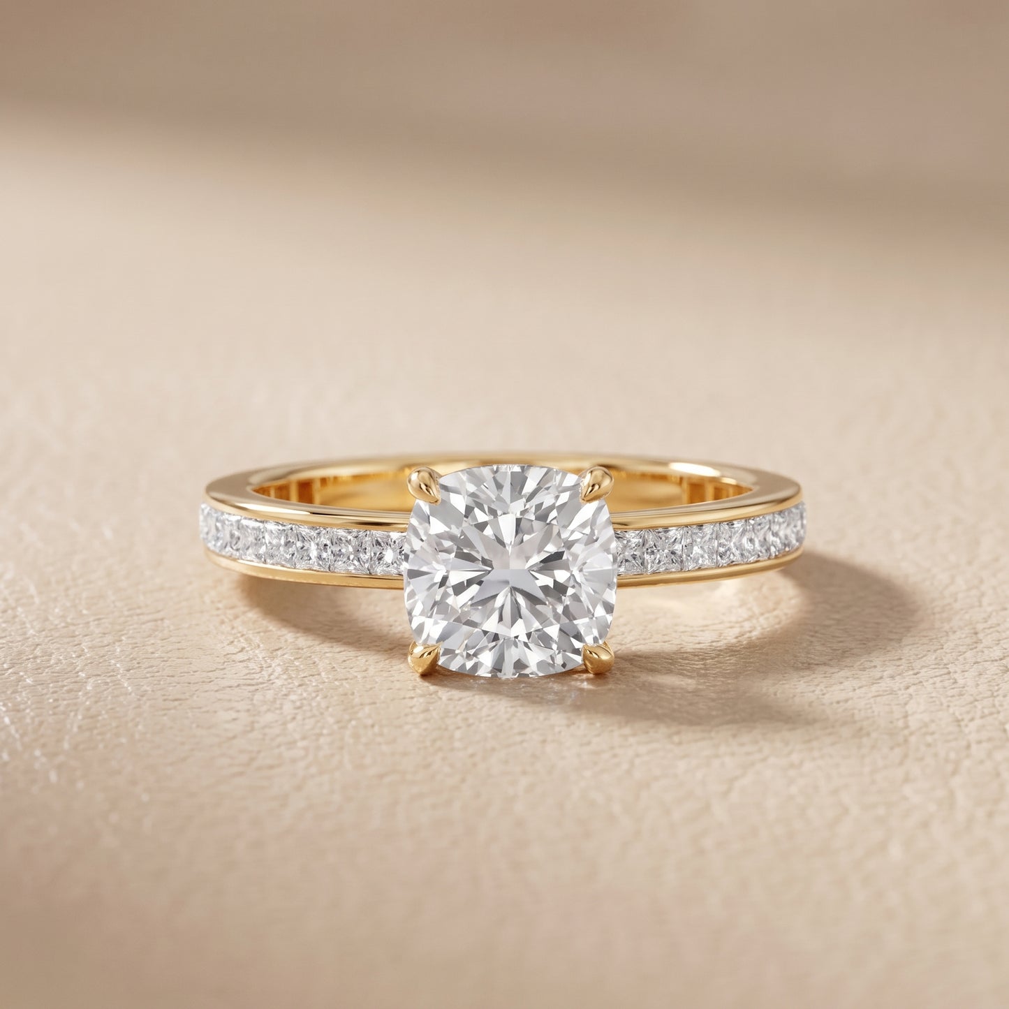 Brielle Channel Set Solitaire Cushion Diamond Ring in Yellow Gold - front.jpg