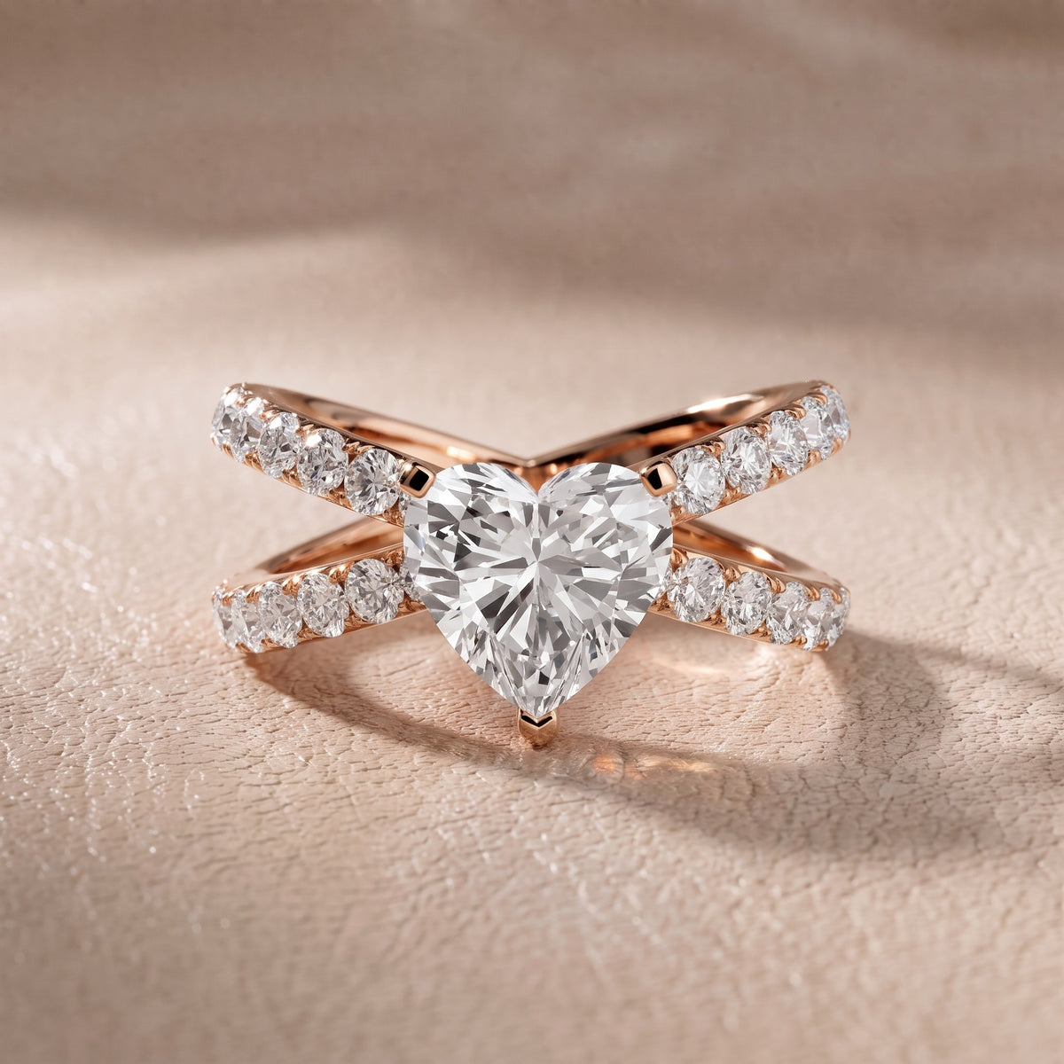 Ilaria Criss Cross Pavé Heart Diamond Engagement Ring in Rose Gold - front.jpg