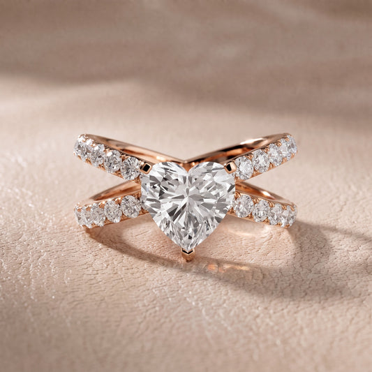 Ilaria Criss Cross Pavé Heart Diamond Engagement Ring in Rose Gold - front.jpg