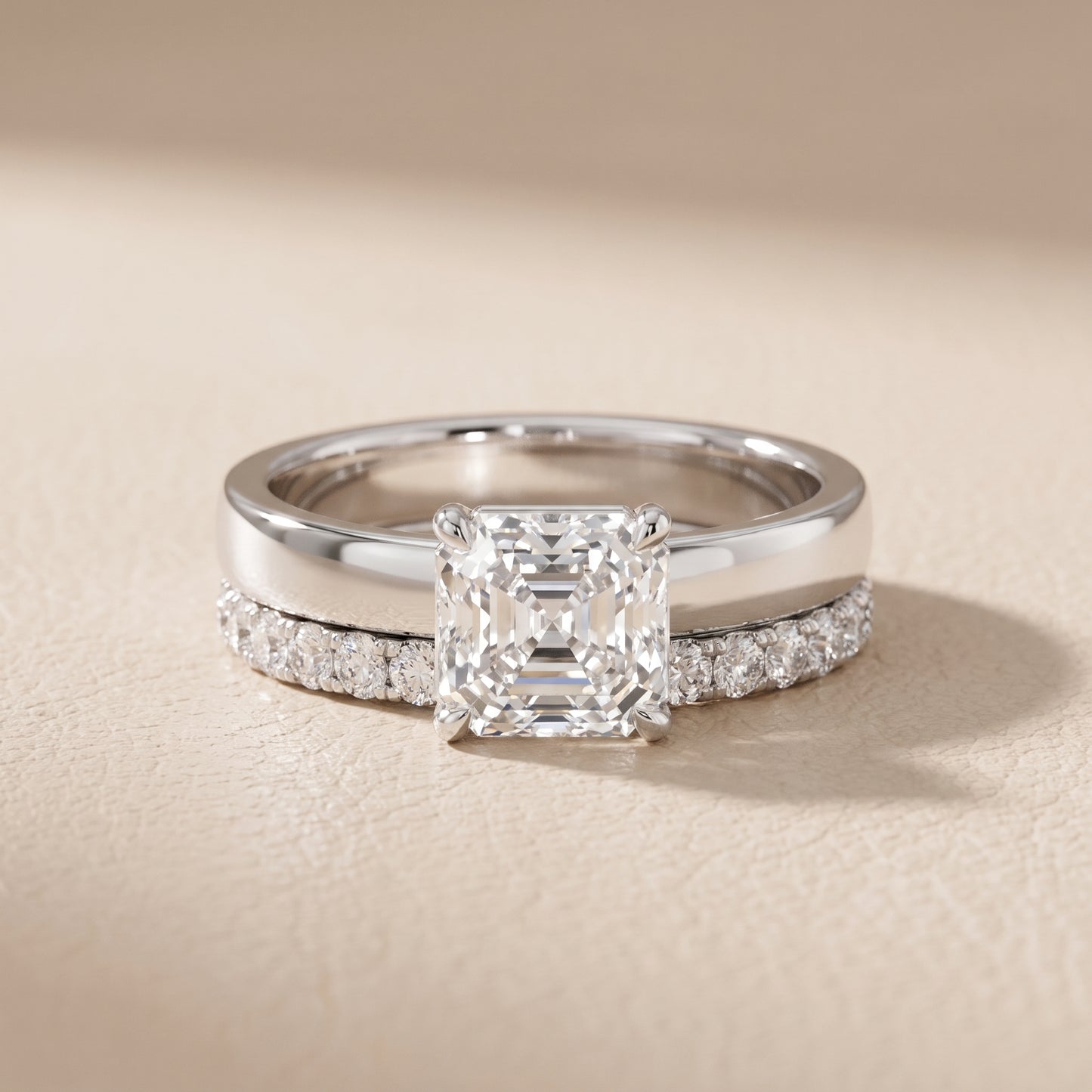 Veda Split Shank Pavé Asscher Diamond Engagement Ring in Silver - front.jpg