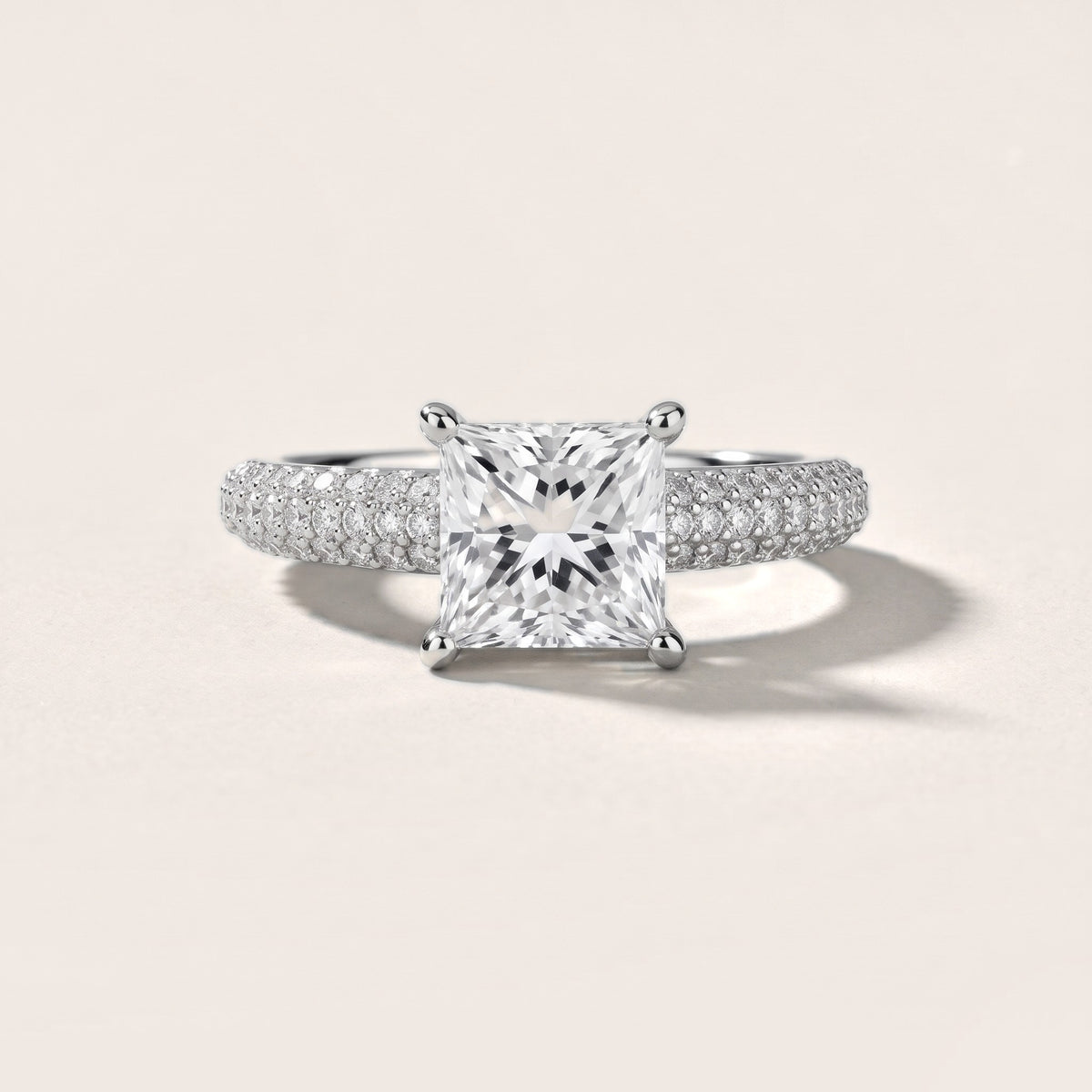 Kelly Wide Band Pavé Princess Diamond Engagement Ring in White Gold - front.jpg