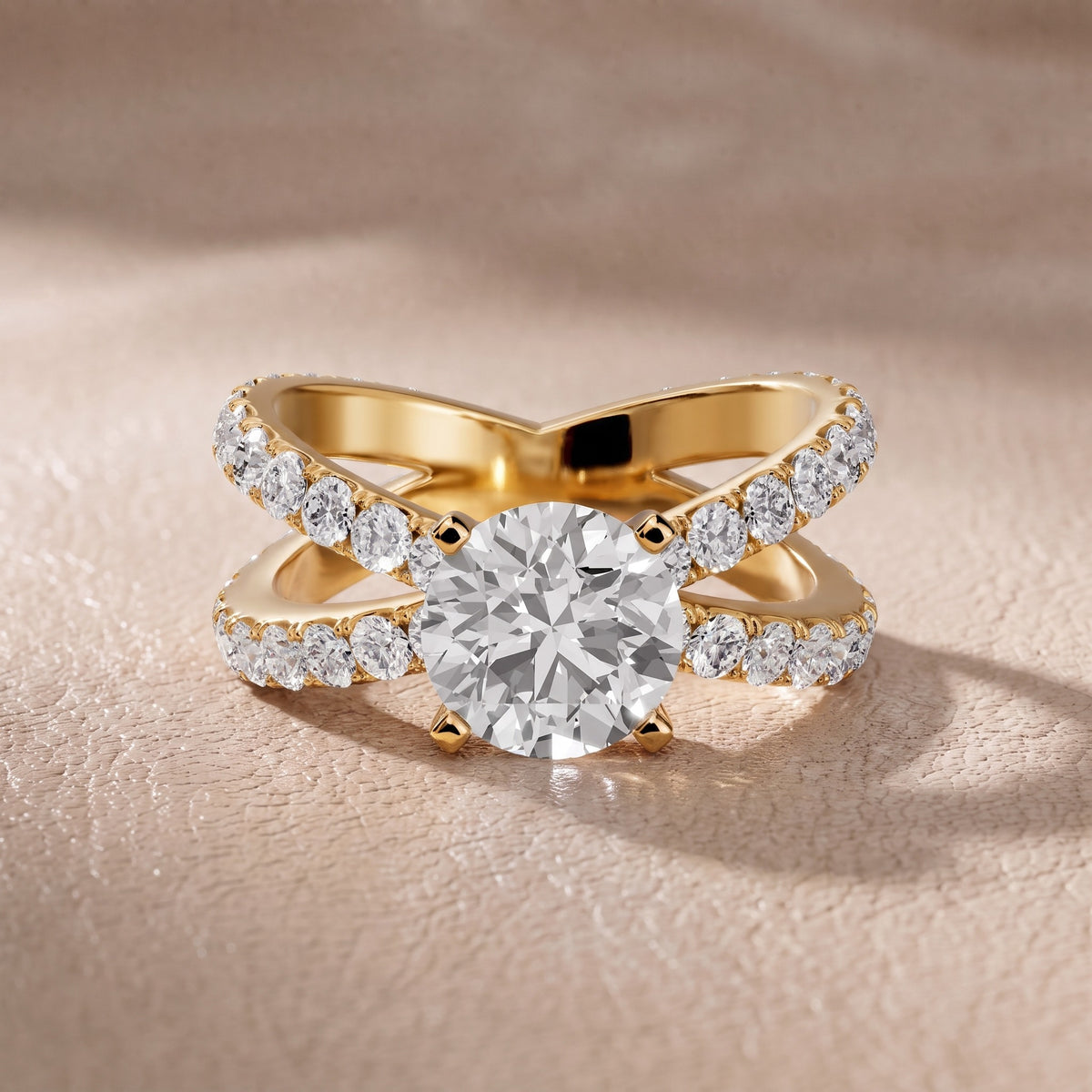 Ilaria Criss Cross Pavé Round Diamond Engagement Ring in Yellow Gold - front.jpg