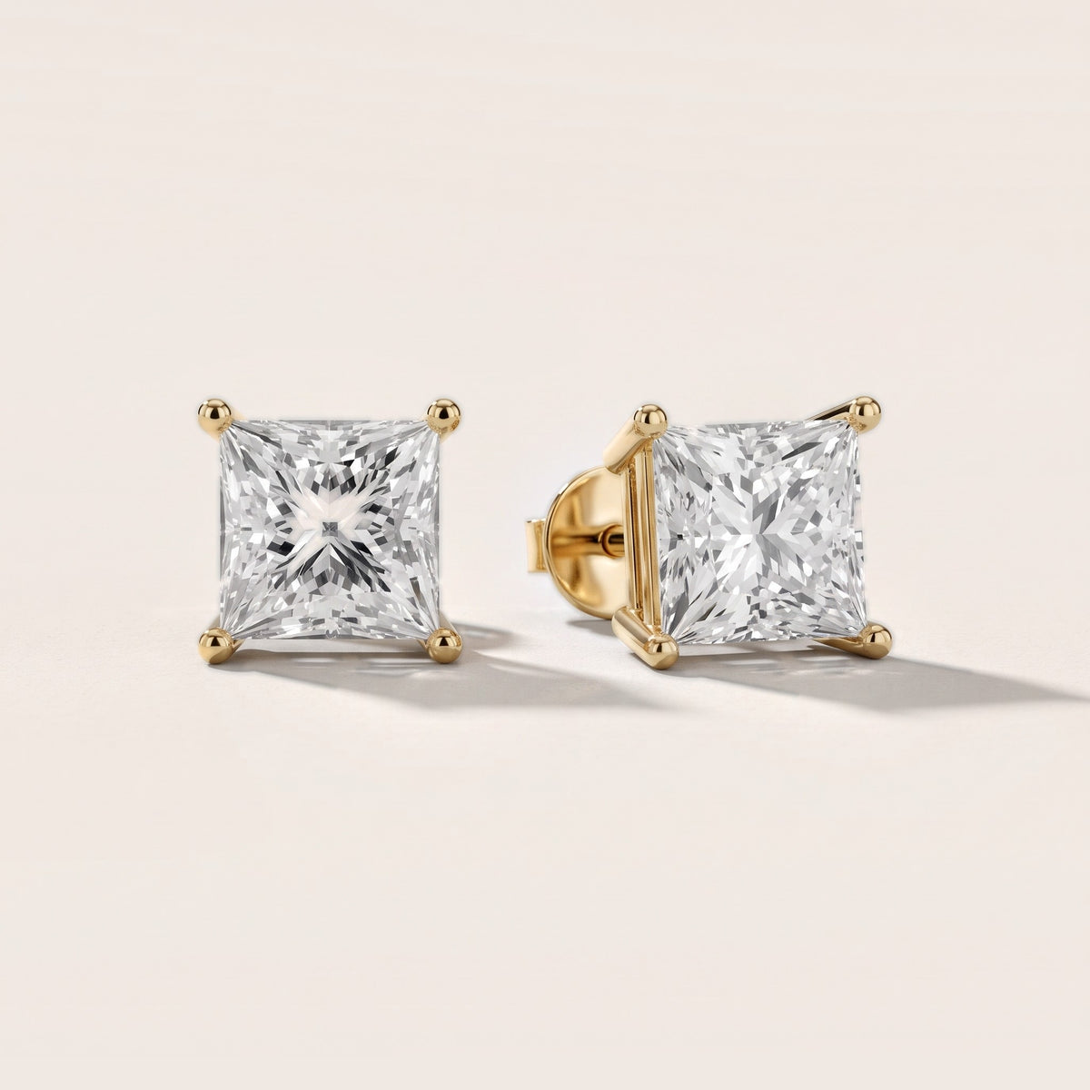 Four Prong Princess Diamond Stud Earrings in Yellow Gold [studio-20261024]