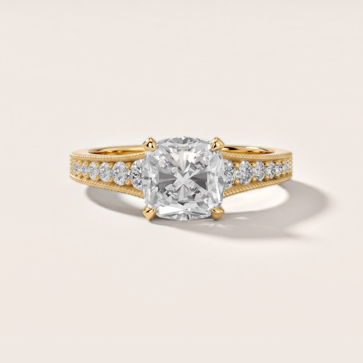 Mary Milgrain Pavé Cushion Diamond Engagement Ring in Yellow Gold - front.jpg