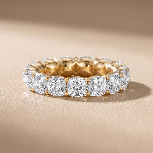 Vida Shared Prong Cushion Diamond Eternity Band in Yellow Gold - front.jpg
