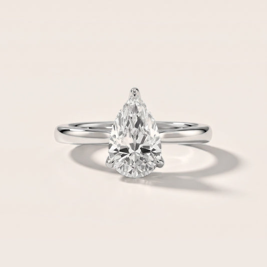 Mena Hidden Halo Pear Diamond Engagement Ring in White Gold