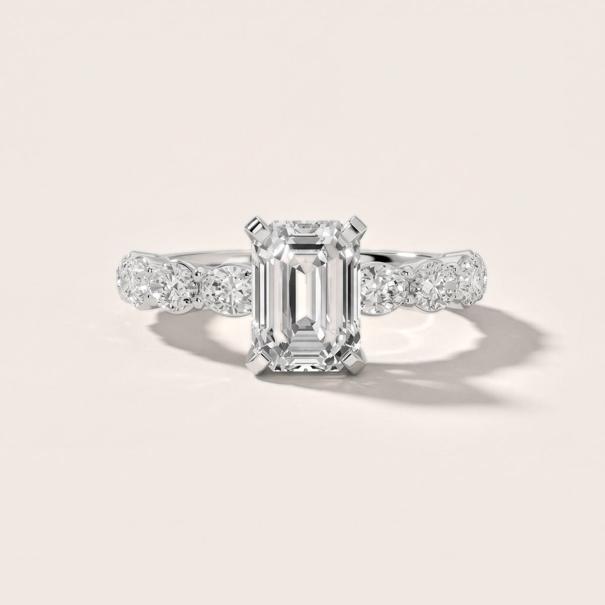 Isobel East-West Pavé Emerald Diamond Engagement Ring in Silver - front.jpg