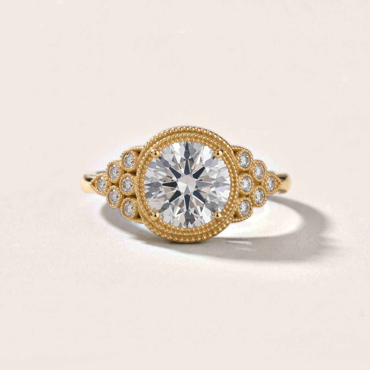 Effie Vintage Bezel Round Diamond Engagement Ring in Yellow Gold - front.jpg