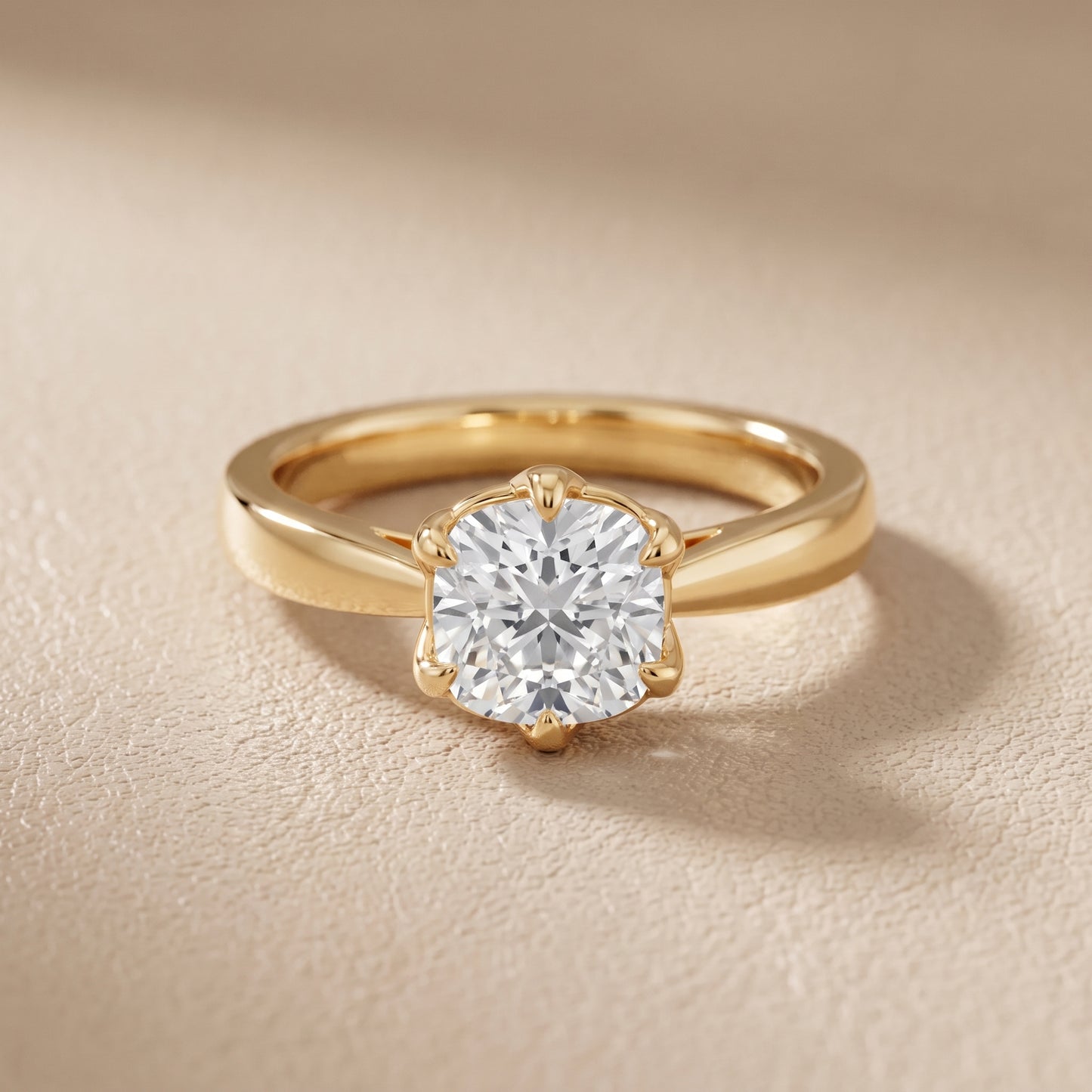 Lucia Solitaire Six-Prong Cushion Diamond Engagement Ring in Yellow Gold - front.jpg
