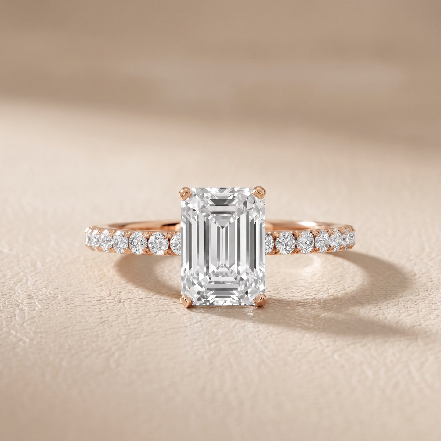 Juna French Pavé Solitaire Emerald Diamond Engagement Ring in Rose Gold - front.jpg
