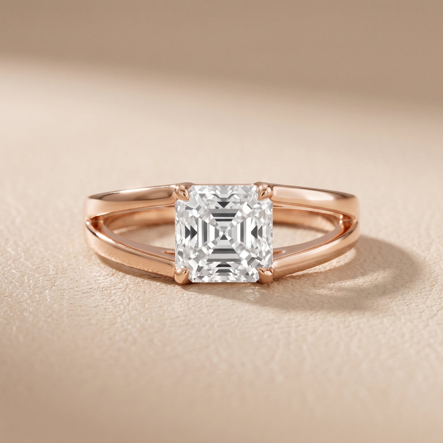 Giselle Solitaire Split Shank Asscher Diamond Engagement Ring in Rose Gold - front.jpg