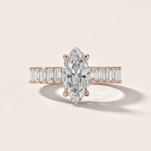 Mallory Shared Prong Marquise Diamond Engagement Ring in Rose Gold