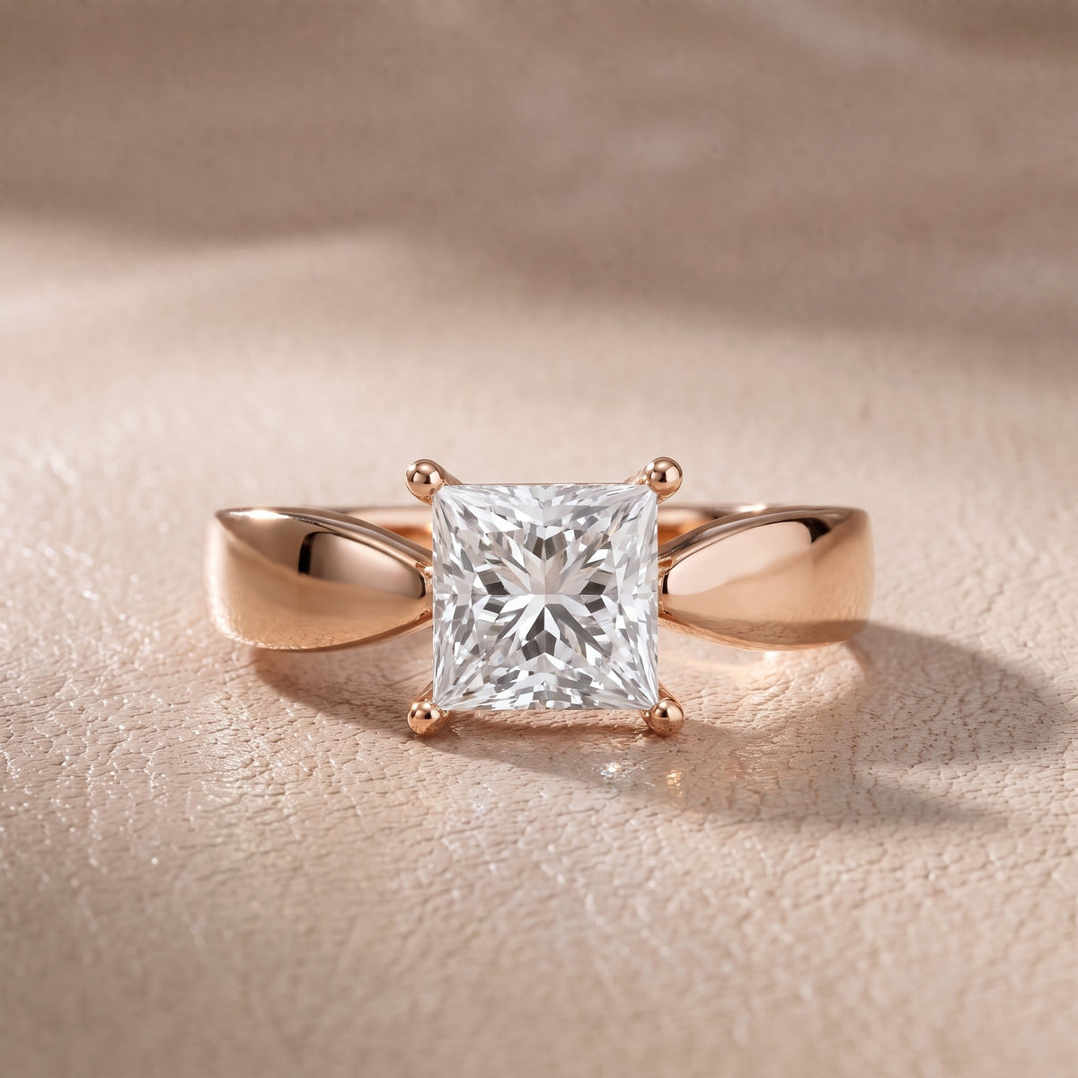 Talia Solitaire Twist Princess Diamond Engagement Ring in Rose Gold - front.jpg