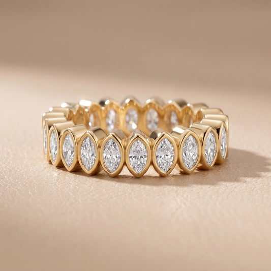 Blanca Bezel Cushion & Marquise Diamond Eternity Band in Yellow Gold - front.jpg