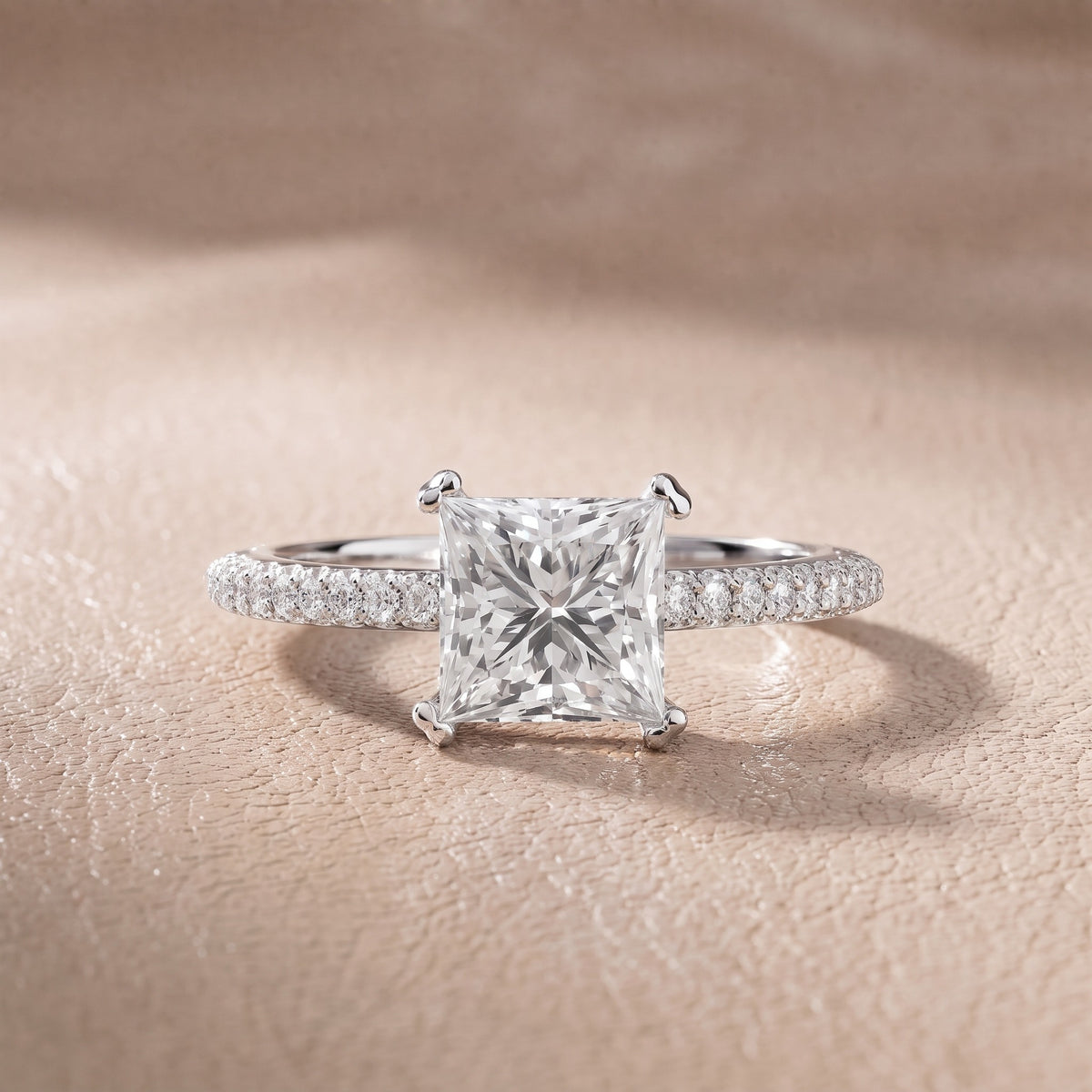 Celeste Hidden Halo Pavé Princess Diamond Engagement Ring in Silver - front.jpg
