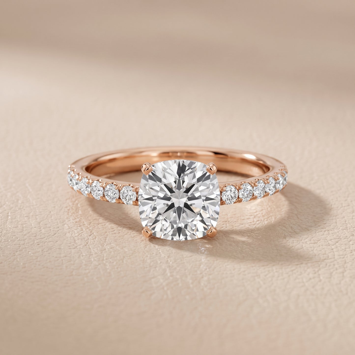 Juna French Pavé Solitaire Cushion Diamond Engagement Ring in Rose Gold - front.jpg