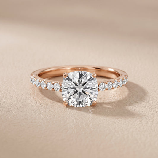 Juna French Pavé Solitaire Cushion Diamond Engagement Ring in Rose Gold - front.jpg
