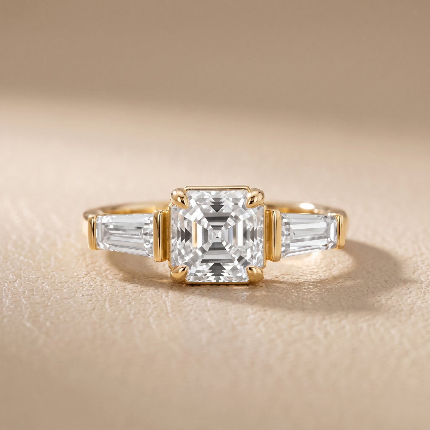 Layla Tapered Baguette Asscher Diamond Ring in Yellow Gold - front.jpg