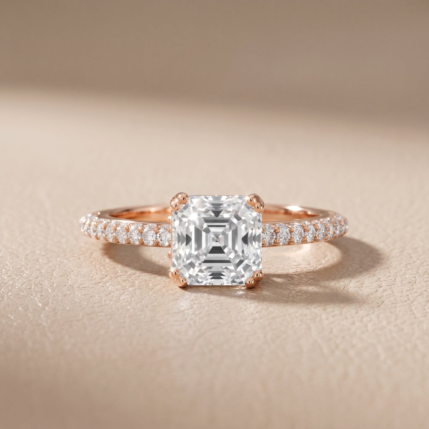 Violet Hidden Halo Pavé Asscher Diamond Ring in Rose Gold - front.jpg