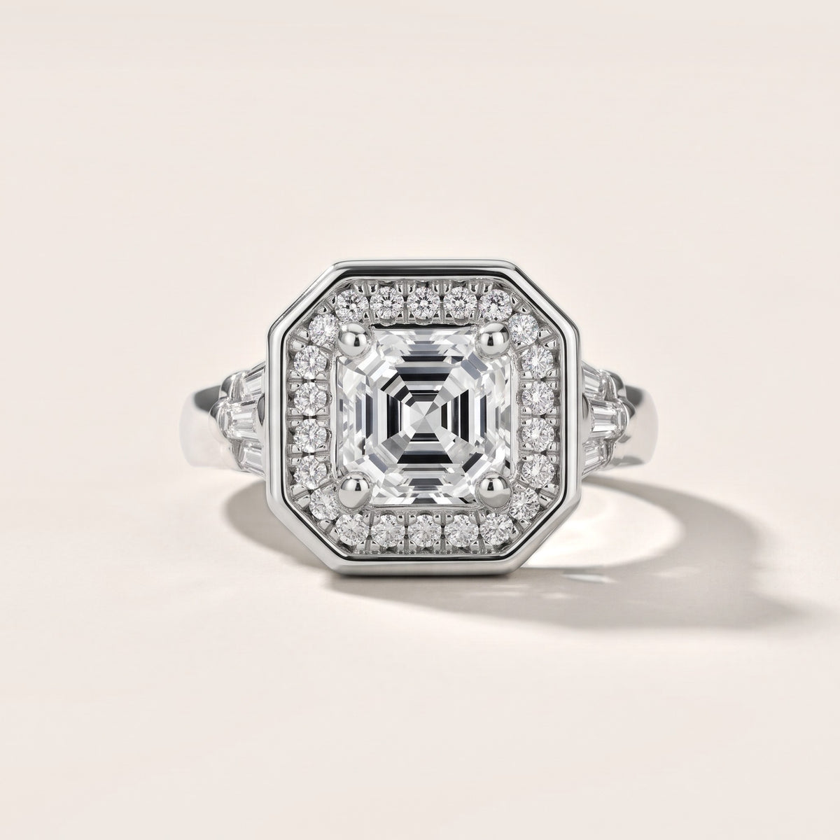 Milan Deco Halo Asscher Diamond Engagement Ring in Silver - front.jpg