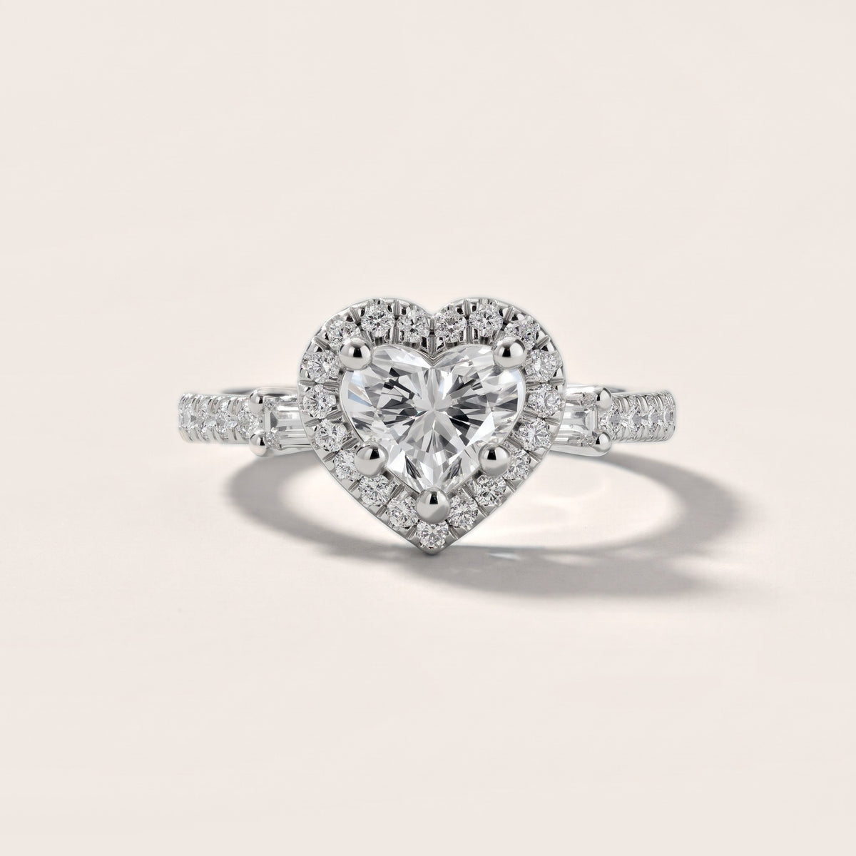 Provo Baguette Halo Heart Diamond Engagement Ring in Platinum - front.jpg