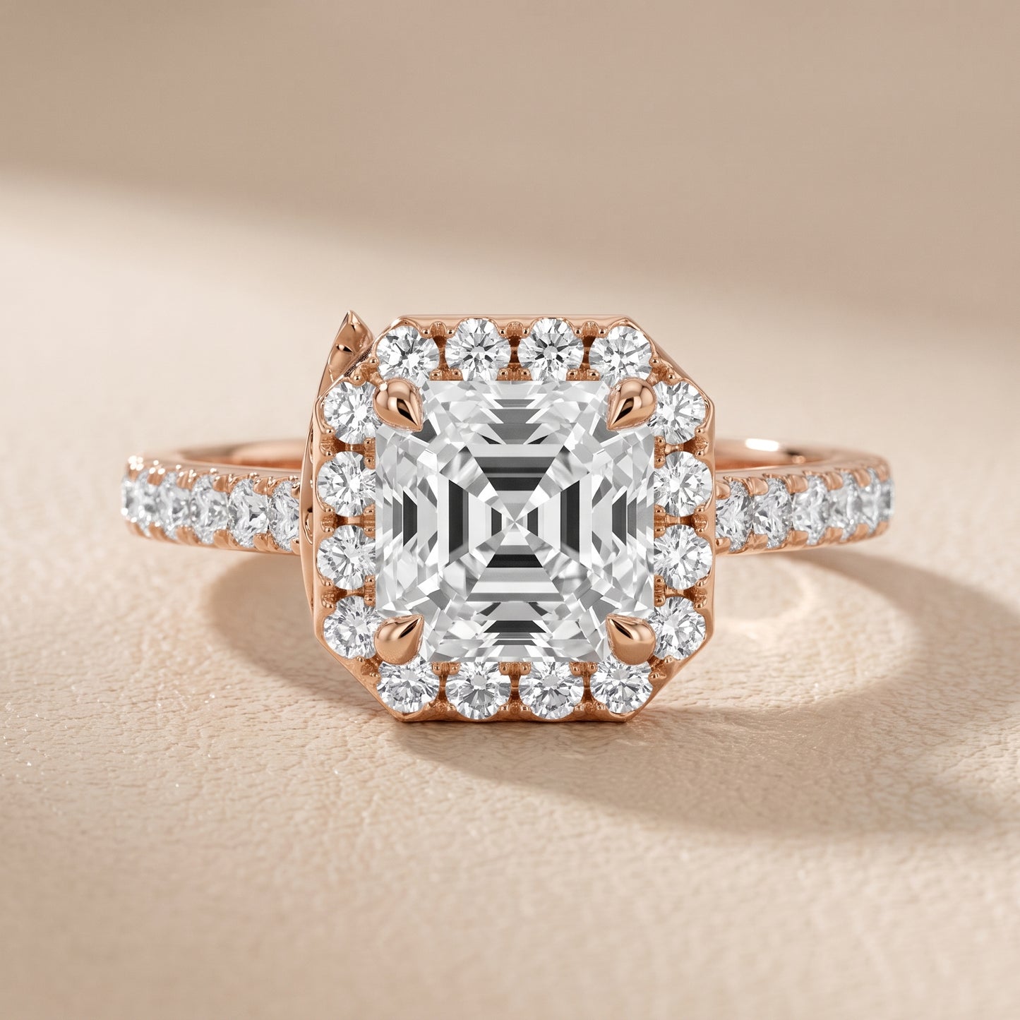 Amara Halo Claw Prong Asscher Diamond Ring in Rose Gold - front.jpg