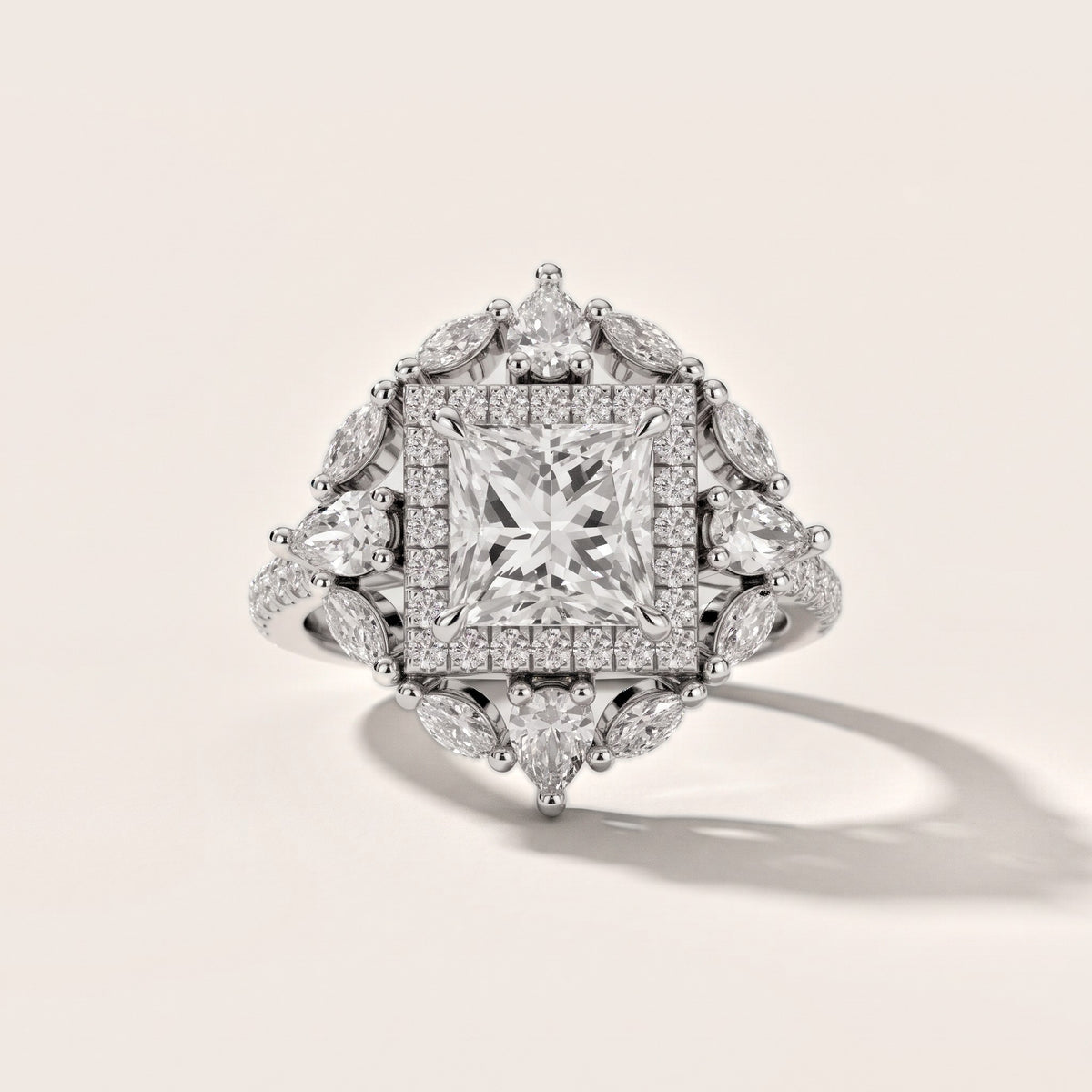 Gianna Vintage Double Halo Princess Diamond Engagement Ring in Platinum - front.jpg
