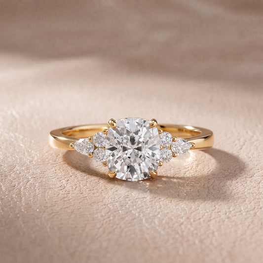Amelia Three Stone Cushion Diamond Engagement Ring in Yellow Gold - front.jpg