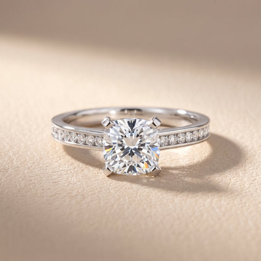 Tessa Solitaire Channel Set Cushion Diamond Engagement Ring in White Gold - front.jpg