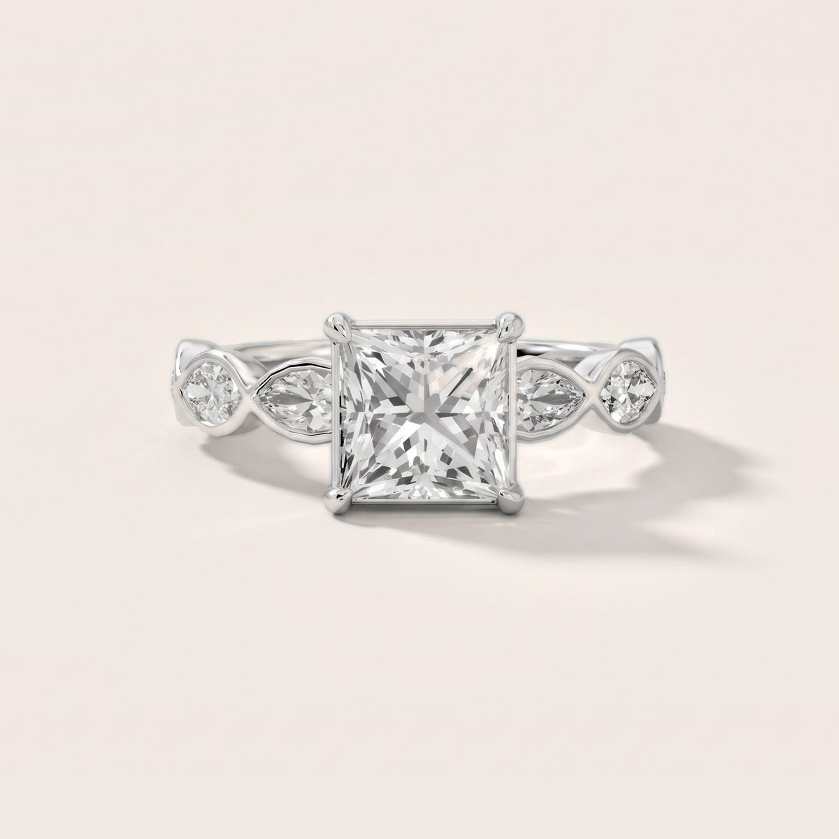 Bonnie Vine Bezel Princess Diamond Engagement Ring in Silver - front.jpg
