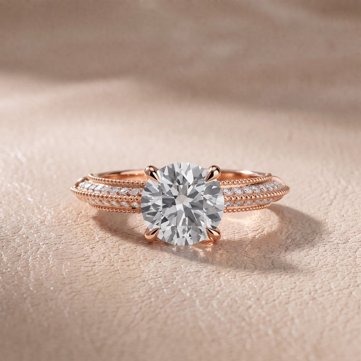 Chiara Vintage Milgrain Round Diamond Engagement Ring in Rose Gold - front.jpg