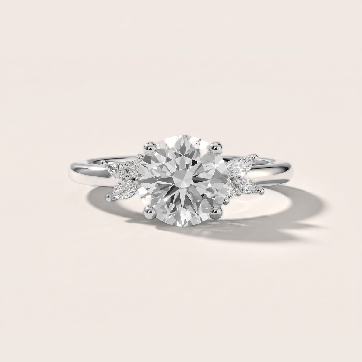 Avon Leaf Cluster Round Diamond Engagement Ring in White Gold - front.jpg