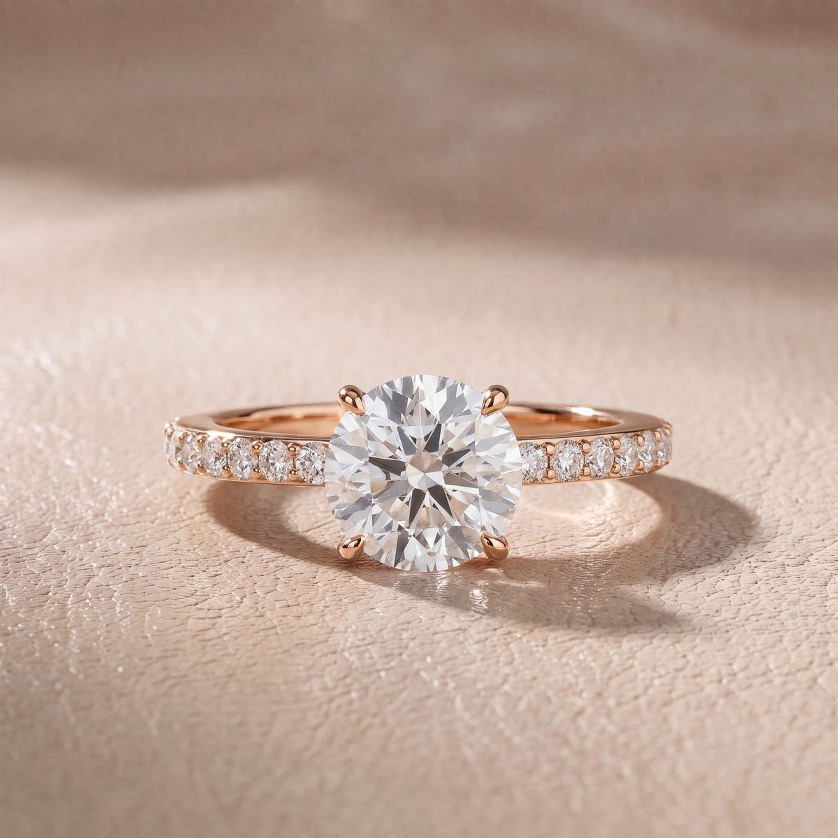 Annabel Pavé Solitaire Round Diamond Engagement Ring in Rose Gold - front.jpg