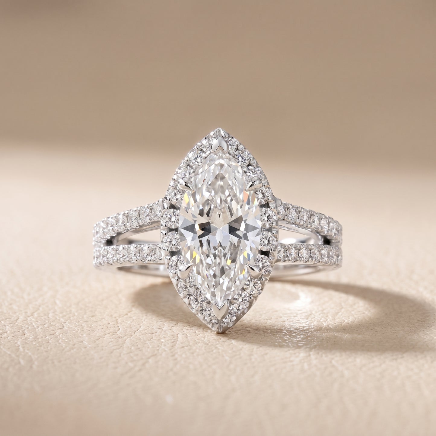 Kira Halo Split Shank Marquise Diamond Engagement Ring in Platinum - front.jpg