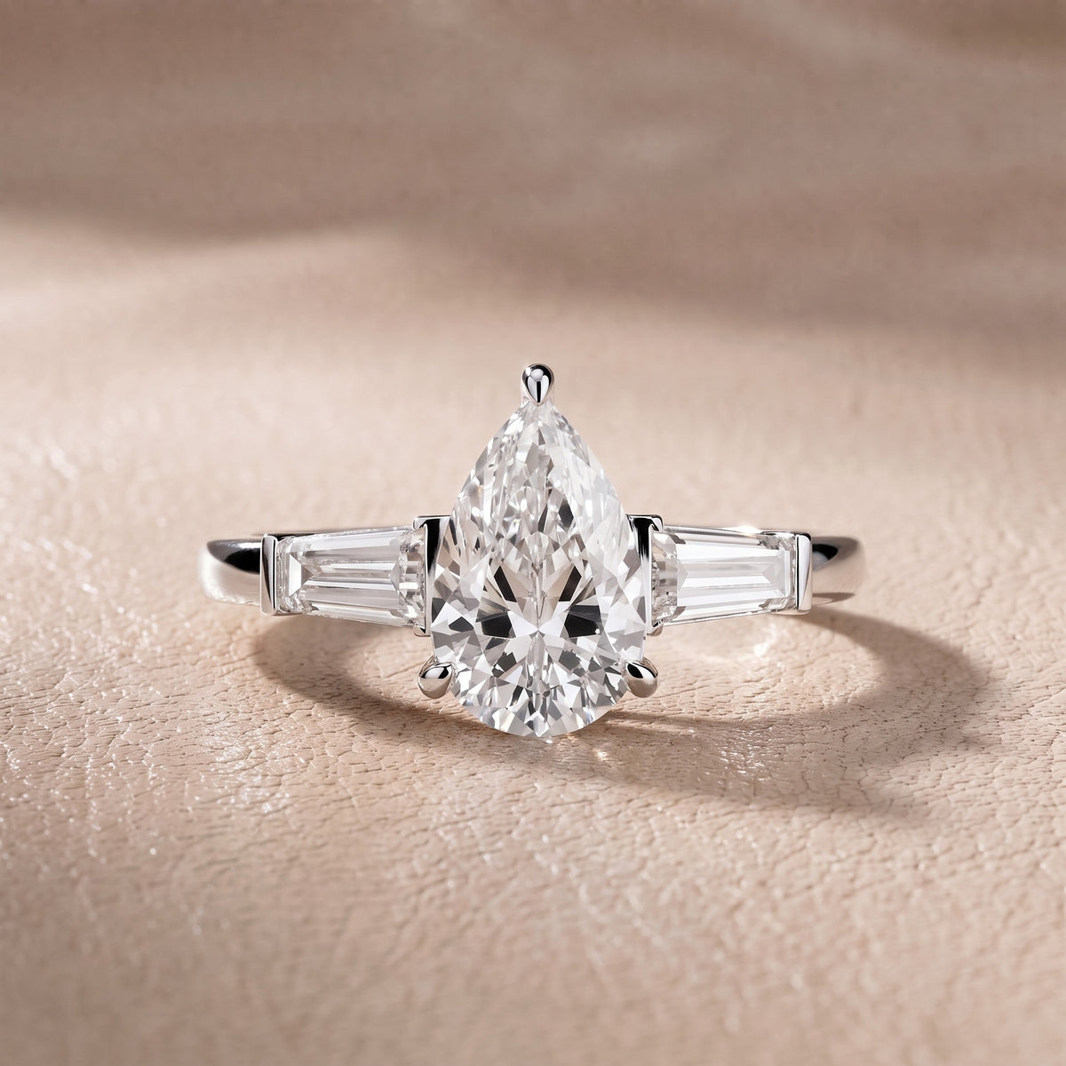 Eloise Tapered Baguette Pear Diamond Engagement Ring in Silver - front.jpg