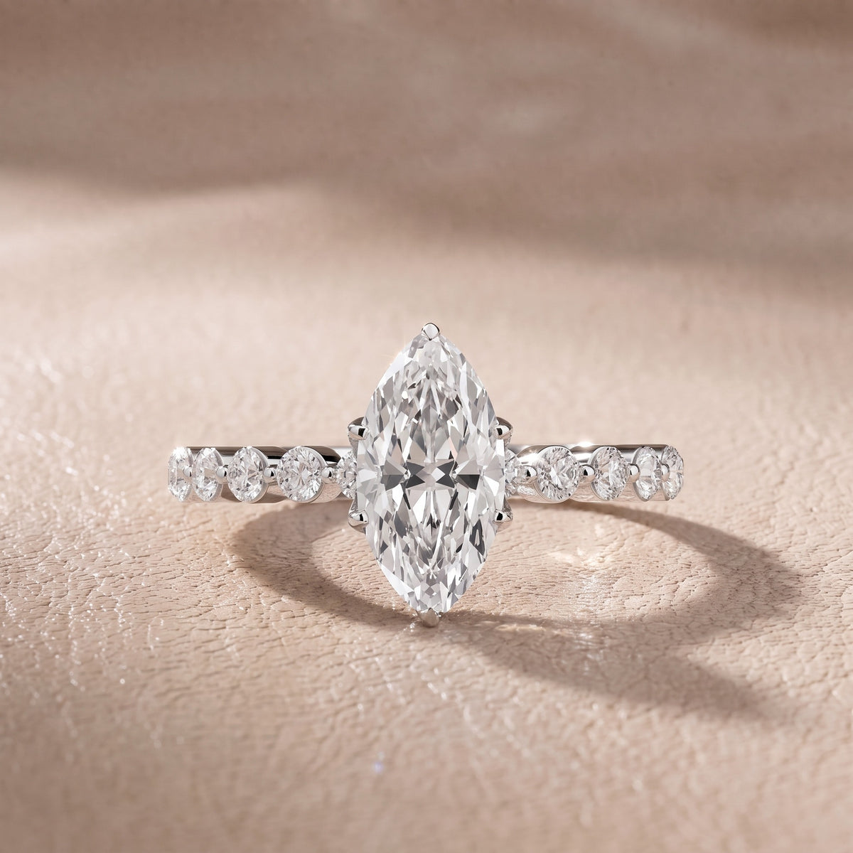 Eleanor Majesty Side Stone Marquise Diamond Engagement Ring in White Gold - front.jpg