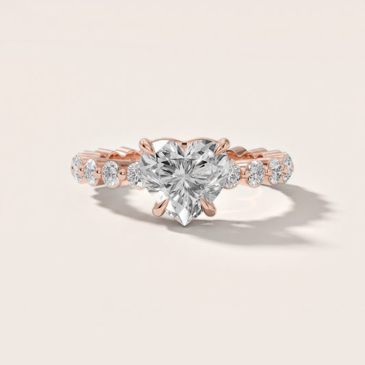 Piper Sidestone Heart Diamond Engagement Ring in Rose Gold