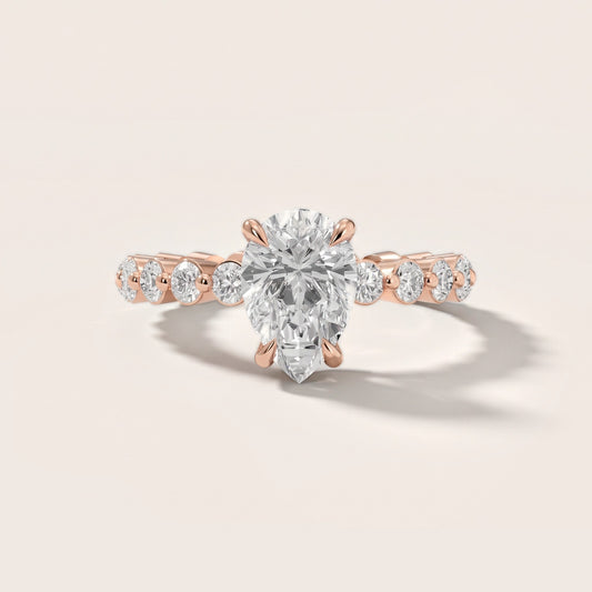 Piper Sidestone Pear Diamond Engagement Ring in Rose Gold